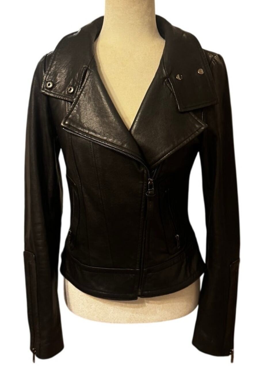 Mackage x Aritzia Kenya Soft Lambskin Leather Moto Jacket Black Size S/P